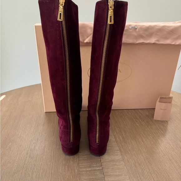Prada Tall Suede Boot Wine Sz 37 - Picture 2 of 14